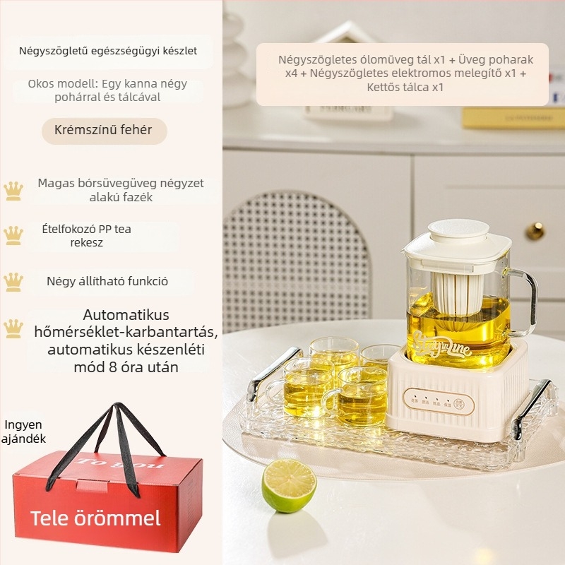 Üvegből készült Health Pot digitális termosztáttal, kapacitás 1–1,5 L, 220 V, 500 W, érintéses vezérlés