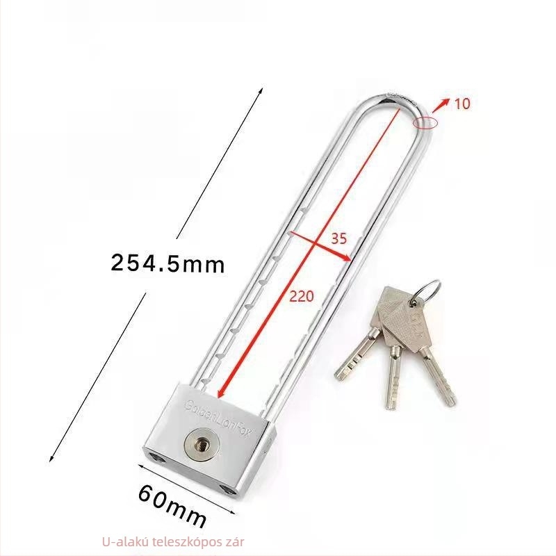 Családi lakat kiterjesztett U-formájú zár, rozsdamentes acélból, Type C modell, SiXCYCLE