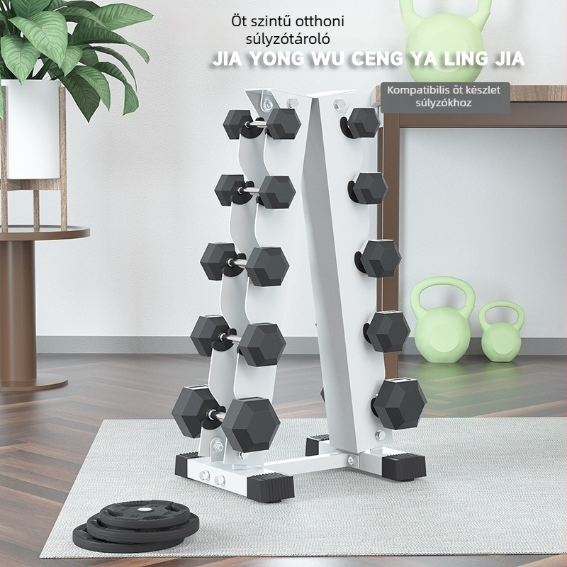 Öt szintes súlyzótartó — öntöttvas kivitel, megerősített vaslemezek, hexagonális elektroplatált dizájn, Convis