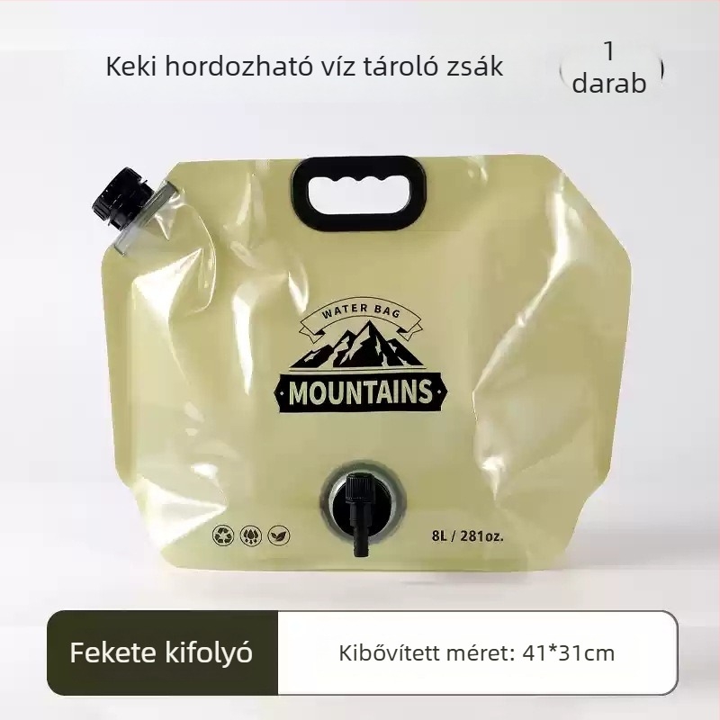 Kültéri összecsukható víz táska, hordozható kempinghez, vízálló anyag, PET-nylon-PE anyag, kapacitás 3L/5L/8L/10L