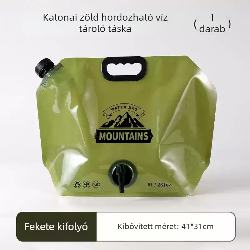 Kültéri összecsukható víz táska, hordozható kempinghez, vízálló anyag, PET-nylon-PE anyag, kapacitás 3L/5L/8L/10L
