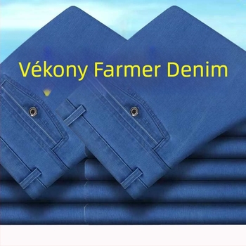 Farmernadrág férfiaknak, magas derék, egyenes szabás, fleece-béléssel, szabad esés