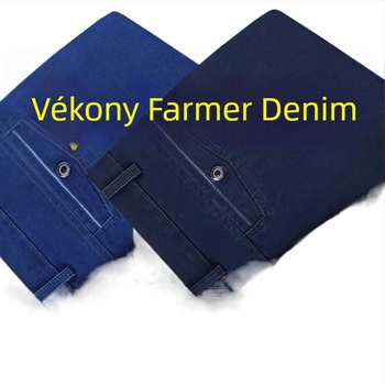Farmernadrág férfiaknak, magas derék, egyenes szabás, fleece-béléssel, szabad esés