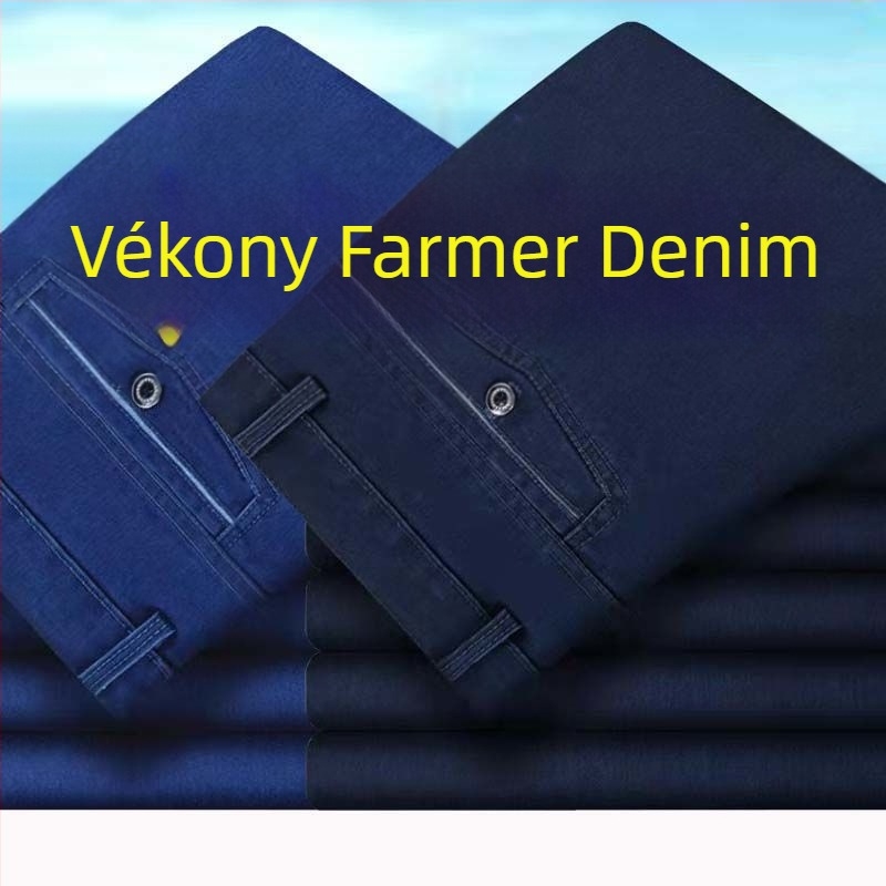 Farmernadrág férfiaknak, magas derék, egyenes szabás, fleece-béléssel, szabad esés
