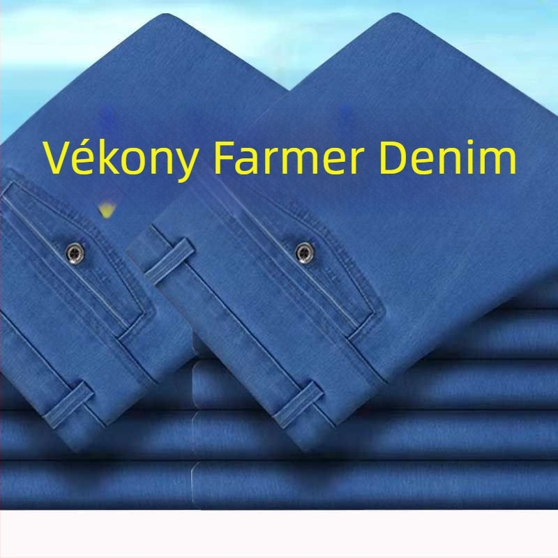 Farmernadrág férfiaknak, magas derék, egyenes szabás, fleece-béléssel, szabad esés