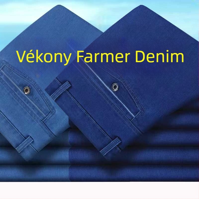 Farmernadrág férfiaknak, magas derék, egyenes szabás, fleece-béléssel, szabad esés