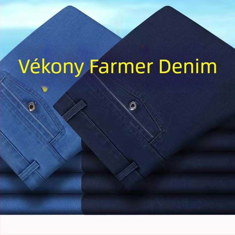 Farmernadrág férfiaknak, magas derék, egyenes szabás, fleece-béléssel, szabad esés