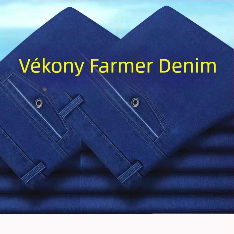 Farmernadrág férfiaknak, magas derék, egyenes szabás, fleece-béléssel, szabad esés