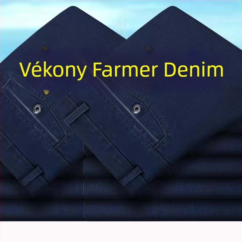 Farmernadrág férfiaknak, magas derék, egyenes szabás, fleece-béléssel, szabad esés