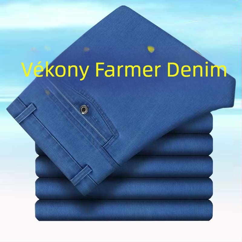 Farmernadrág férfiaknak, magas derék, egyenes szabás, fleece-béléssel, szabad esés