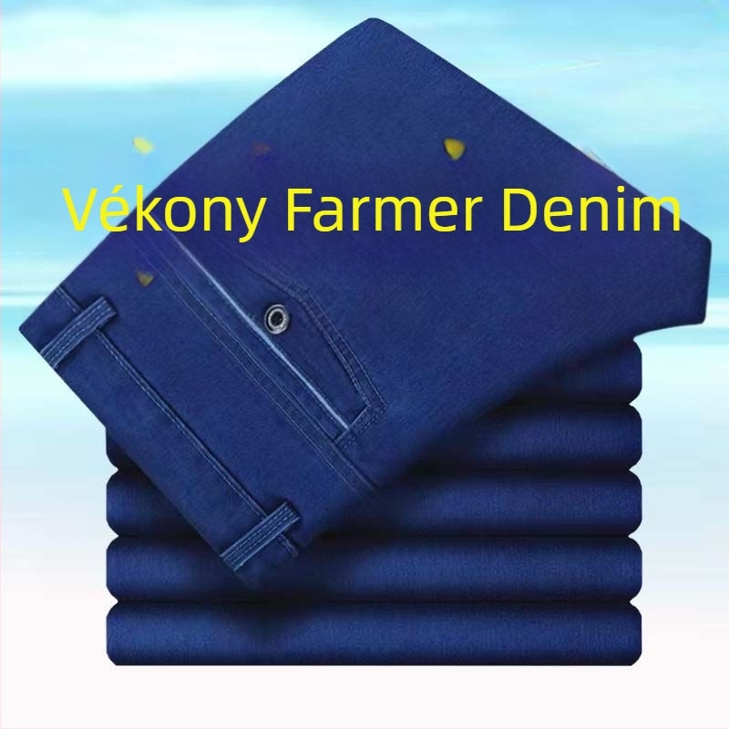 Farmernadrág férfiaknak, magas derék, egyenes szabás, fleece-béléssel, szabad esés