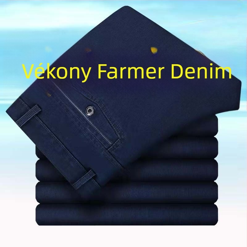 Farmernadrág férfiaknak, magas derék, egyenes szabás, fleece-béléssel, szabad esés