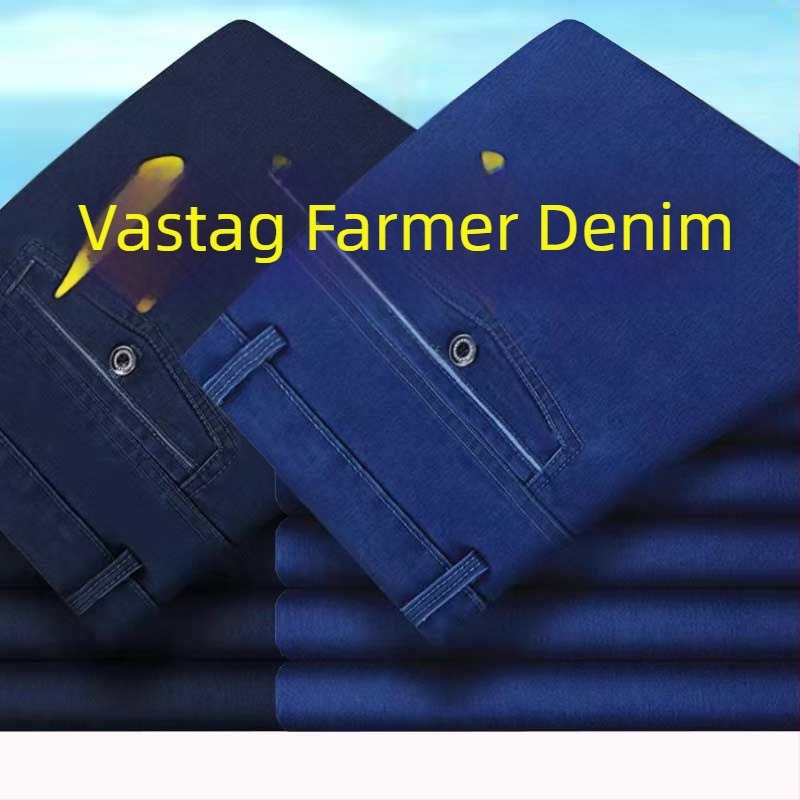 Farmernadrág férfiaknak, magas derék, egyenes szabás, fleece-béléssel, szabad esés