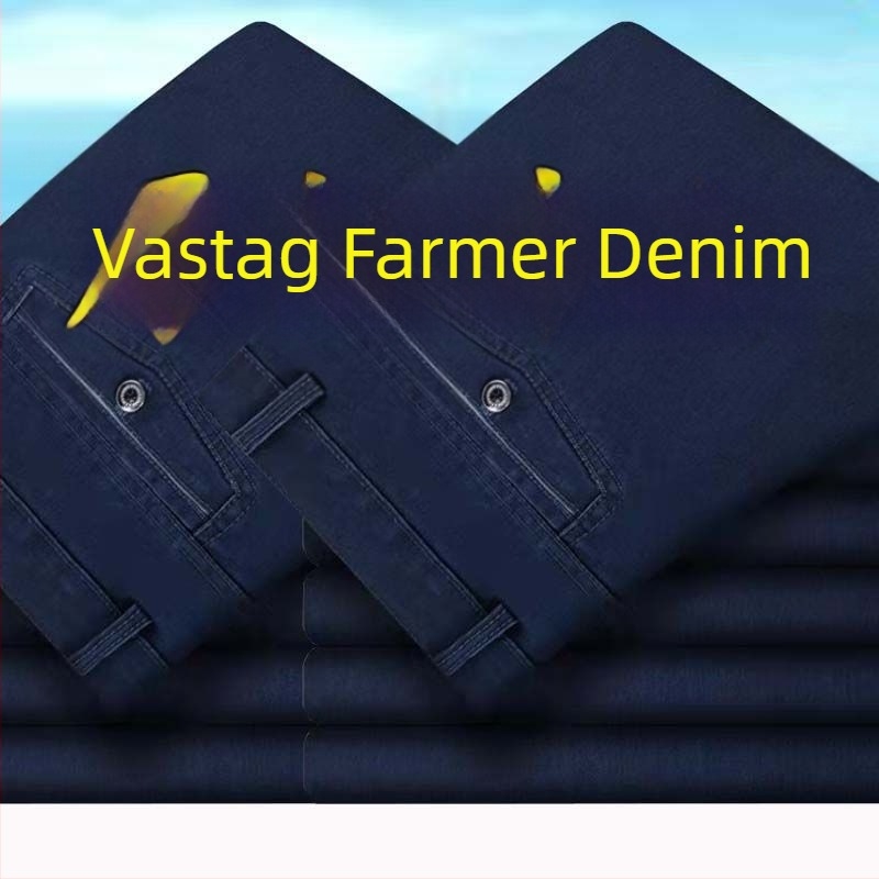 Farmernadrág férfiaknak, magas derék, egyenes szabás, fleece-béléssel, szabad esés