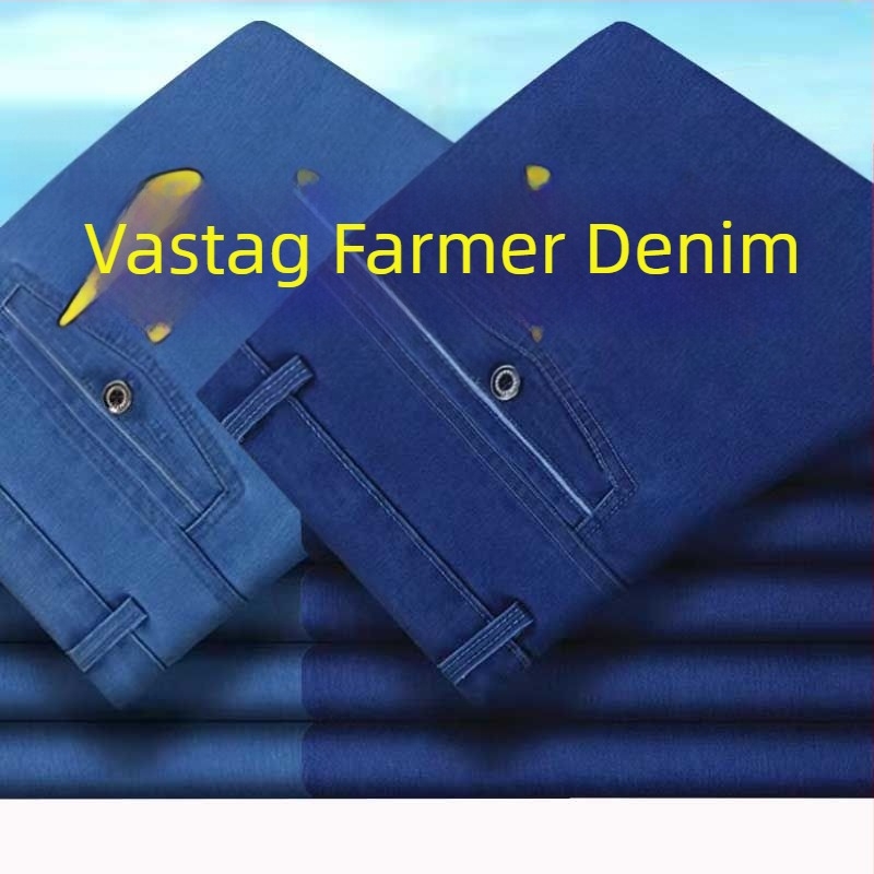 Farmernadrág férfiaknak, magas derék, egyenes szabás, fleece-béléssel, szabad esés