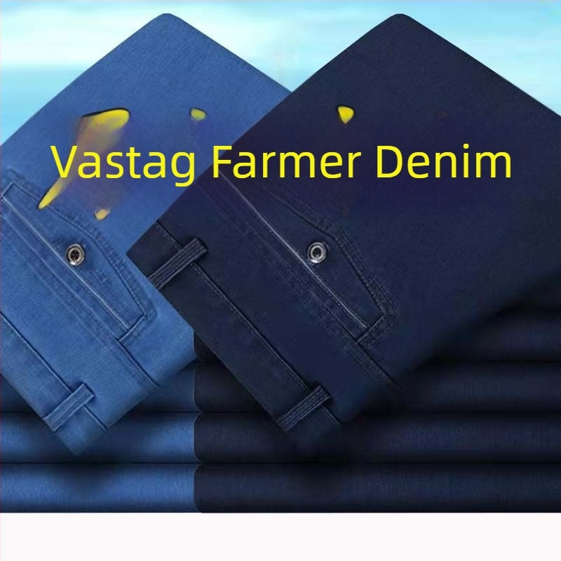 Farmernadrág férfiaknak, magas derék, egyenes szabás, fleece-béléssel, szabad esés