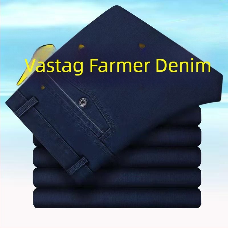 Farmernadrág férfiaknak, magas derék, egyenes szabás, fleece-béléssel, szabad esés