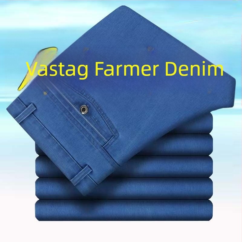 Farmernadrág férfiaknak, magas derék, egyenes szabás, fleece-béléssel, szabad esés