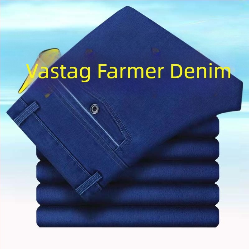 Farmernadrág férfiaknak, magas derék, egyenes szabás, fleece-béléssel, szabad esés
