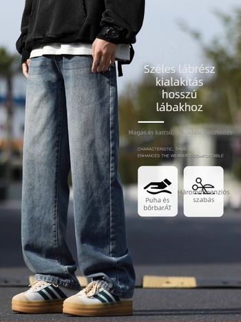Férfi denim nadrág - pamut-keverék, fleece bélés, középmagas derék, egyenes szár, cipzáras zárás