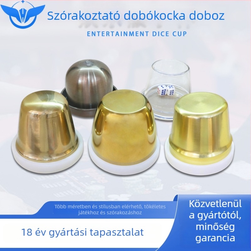 Kockadobó pohár készlet, fém és akril összetétel, alap tartozik, YH-6898 modell, kerek sarkú design, sakk- és kártyajátékokhoz