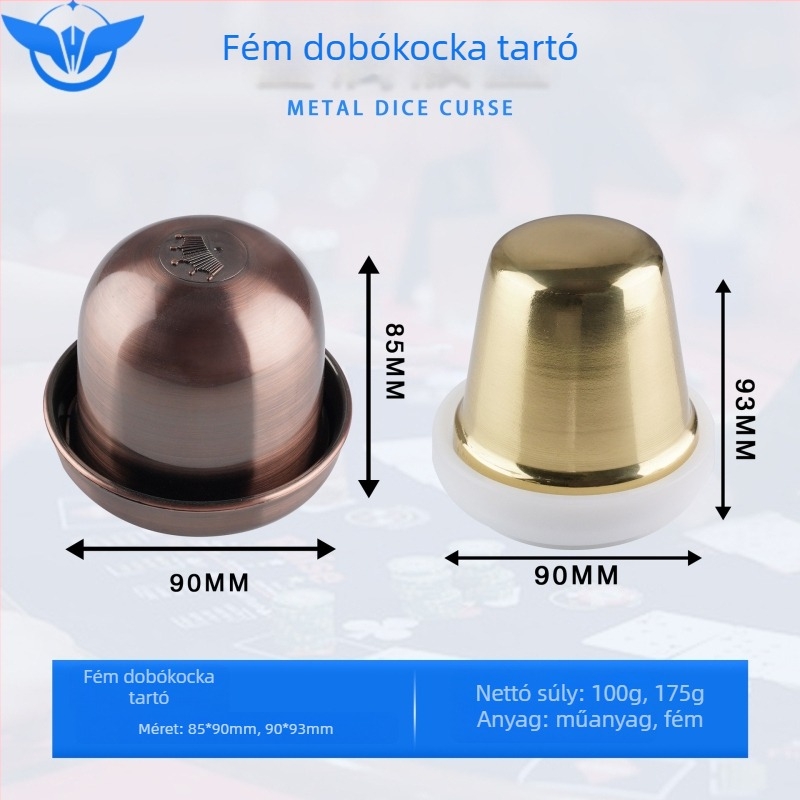 Kockadobó pohár készlet, fém és akril összetétel, alap tartozik, YH-6898 modell, kerek sarkú design, sakk- és kártyajátékokhoz