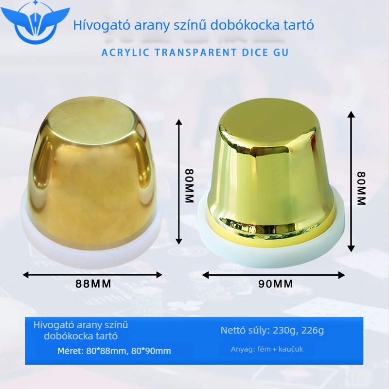 Kockadobó pohár készlet, fém és akril összetétel, alap tartozik, YH-6898 modell, kerek sarkú design, sakk- és kártyajátékokhoz