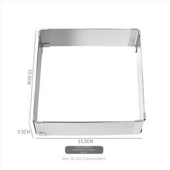 Négyzet alakú rozsdamentes acél mousse gyűrű, állítható teleszkópos, sütőforma