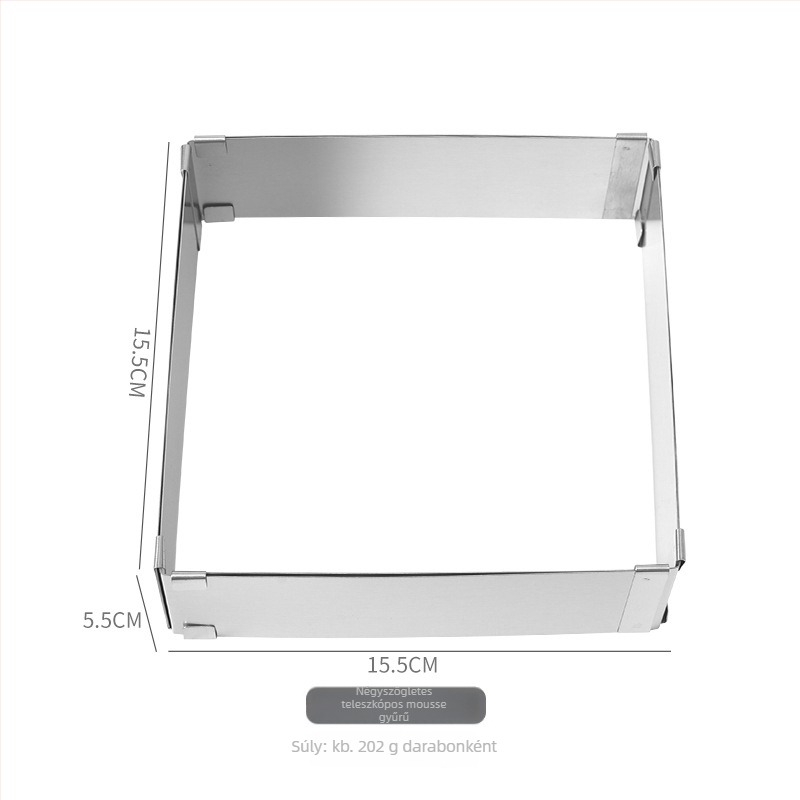 Négyzet alakú rozsdamentes acél mousse gyűrű, állítható teleszkópos, sütőforma