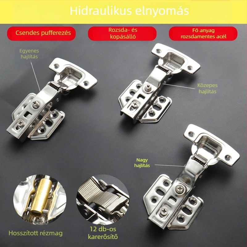 Garderob ajtó csukló rozsdamentes acélból, hidraulikus csillapítással, nikkelezett felülettel, modell Kg-g6