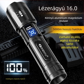 SHENYU kézi, újratölthető zseblámpa lézerfénnyel, 5W, 2500mAh, hatótáv 500 m felett