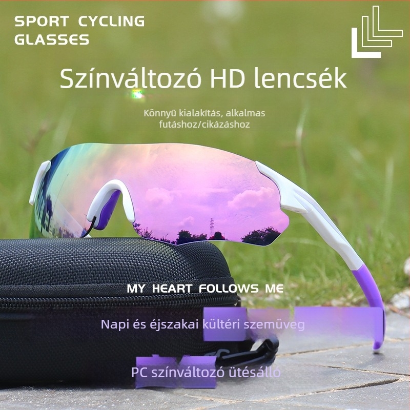 Kerékpáros szemüveg nappal-éjjel, TR90, szélálló, keret nélküli, uniszex, kompatibilis dioptriás szemüveggel