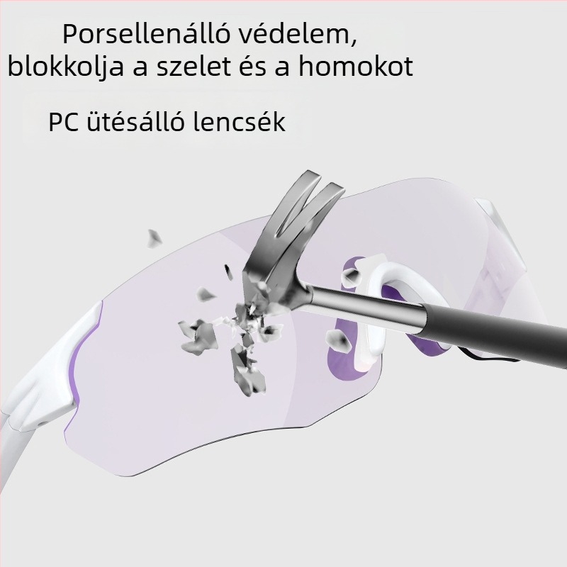 Kerékpáros szemüveg nappal-éjjel, TR90, szélálló, keret nélküli, uniszex, kompatibilis dioptriás szemüveggel