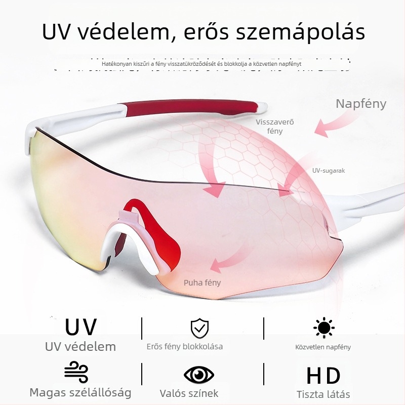 Kerékpáros szemüveg nappal-éjjel, TR90, szélálló, keret nélküli, uniszex, kompatibilis dioptriás szemüveggel