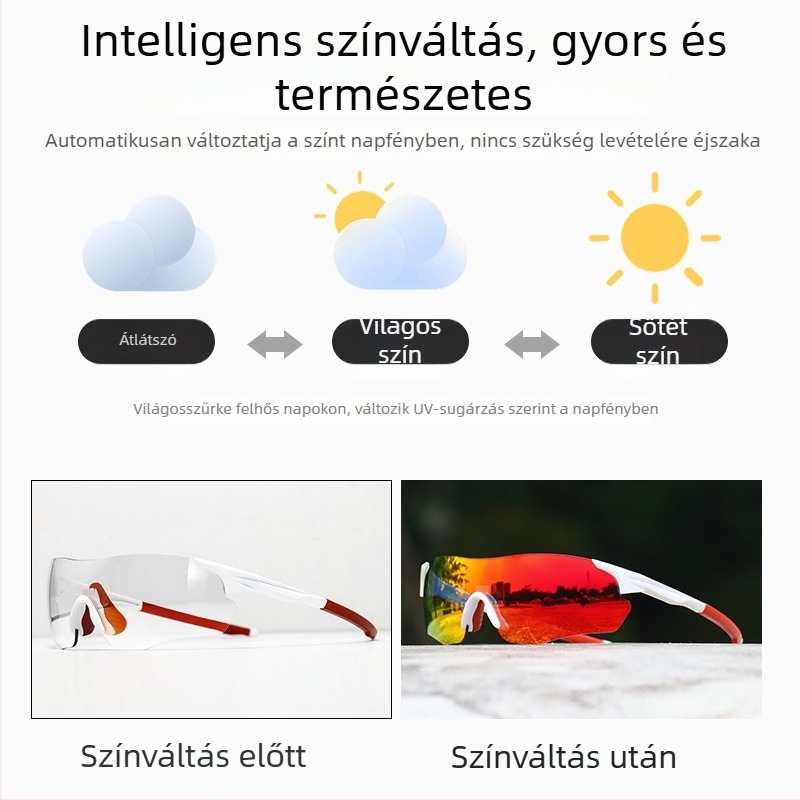 Kerékpáros szemüveg nappal-éjjel, TR90, szélálló, keret nélküli, uniszex, kompatibilis dioptriás szemüveggel