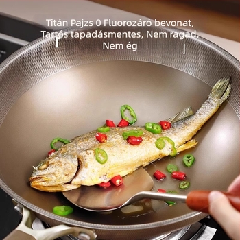 Kétrétegű titán serpenyő, tapadásmentes bevonattal, rozsdamentes acélból, indukciós főzőlaphoz, sík alj