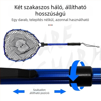 Shareshark összecsukható teleszkópos horgász háló alumínium ötvözet kerettel és gumírozott hálóval