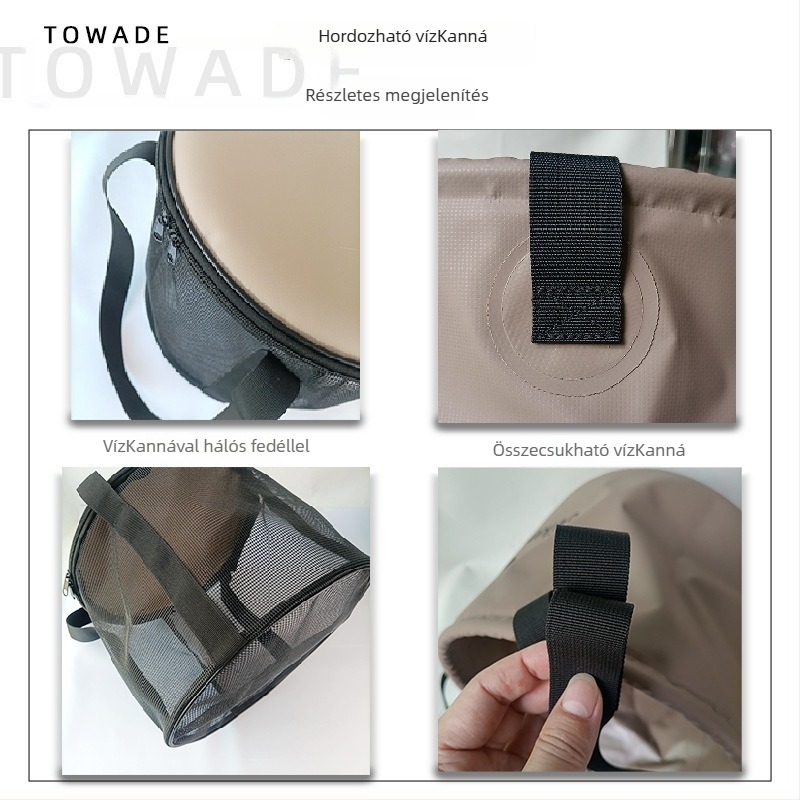 Összecsukható PVC kád gyümölcsmosó hálós táskával kempinghez és horgászathoz, 10L/20L kapacitás