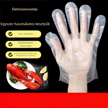 Élelmiszer-minőségű egyszer használatos kesztyűk, polietilén, vastagított, átlátszó, adagoló dobozos csomagolásban