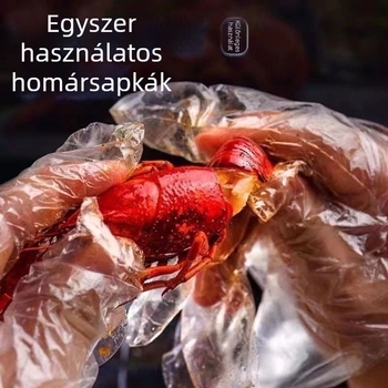 Élelmiszer-minőségű egyszer használatos kesztyűk, polietilén, vastagított, átlátszó, adagoló dobozos csomagolásban