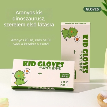 Gyermekeknek szánt egyszer használatos TPE kesztyűk, élelmiszer-minőségűek, vastagok, csúszásmentesek, olajállóak; műanyag anyag, átlátszó mintázat, vastagság 1, porvédő