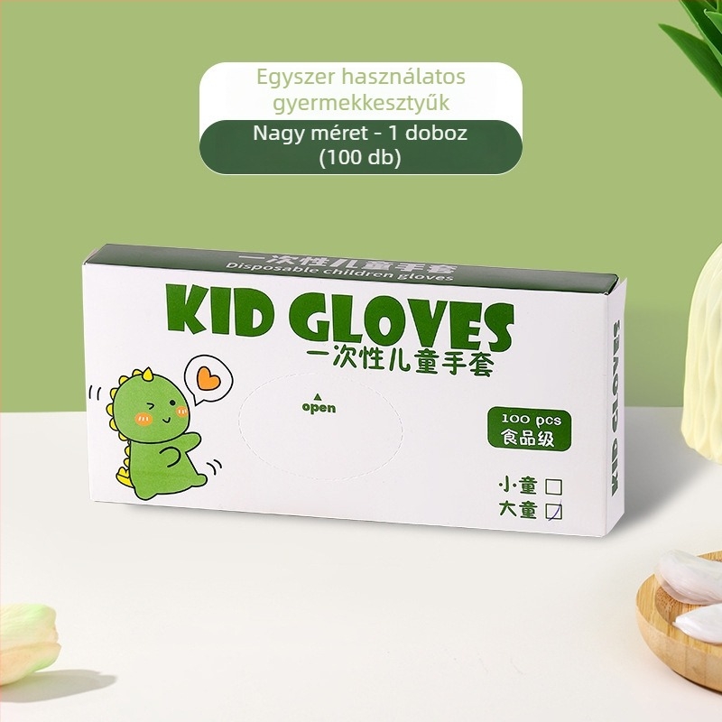 Gyermekeknek szánt egyszer használatos TPE kesztyűk, élelmiszer-minőségűek, vastagok, csúszásmentesek, olajállóak; műanyag anyag, átlátszó mintázat, vastagság 1, porvédő