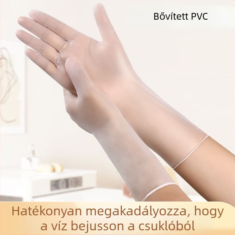 Egyszer használatos PVC hosszú kesztyűk, vízállóak, olajállóak, csúszásmentesek, érintőképernyő-kompatibilisek, 6.5 denier