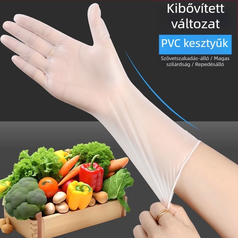Egyszer használatos PVC hosszú kesztyűk, vízállóak, olajállóak, csúszásmentesek, érintőképernyő-kompatibilisek, 6.5 denier