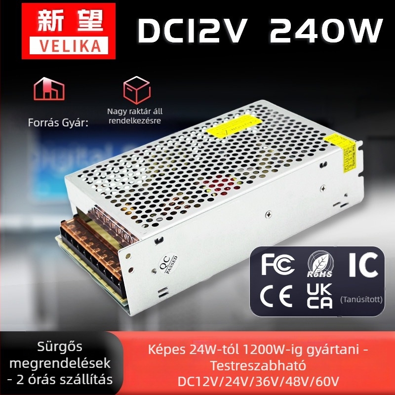 12V LED kijelző modul tápegység, kapcsolóüzemű, 240W, IP20, CE