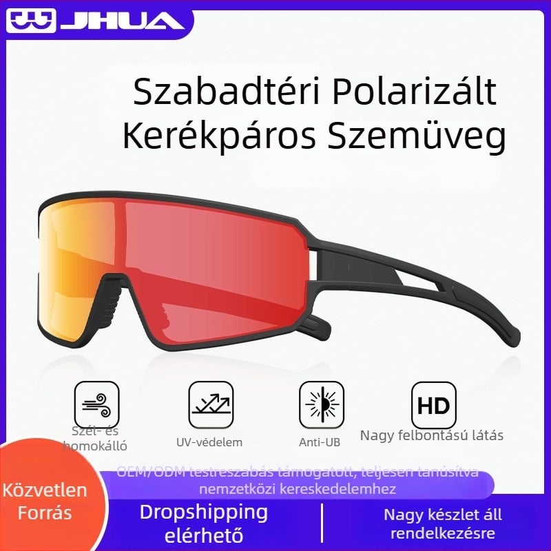 TAC polárizált kerékpáros szemüveg, TR90 keret, szélálló kialakítás, UV-védelem, állítható orrnyereg