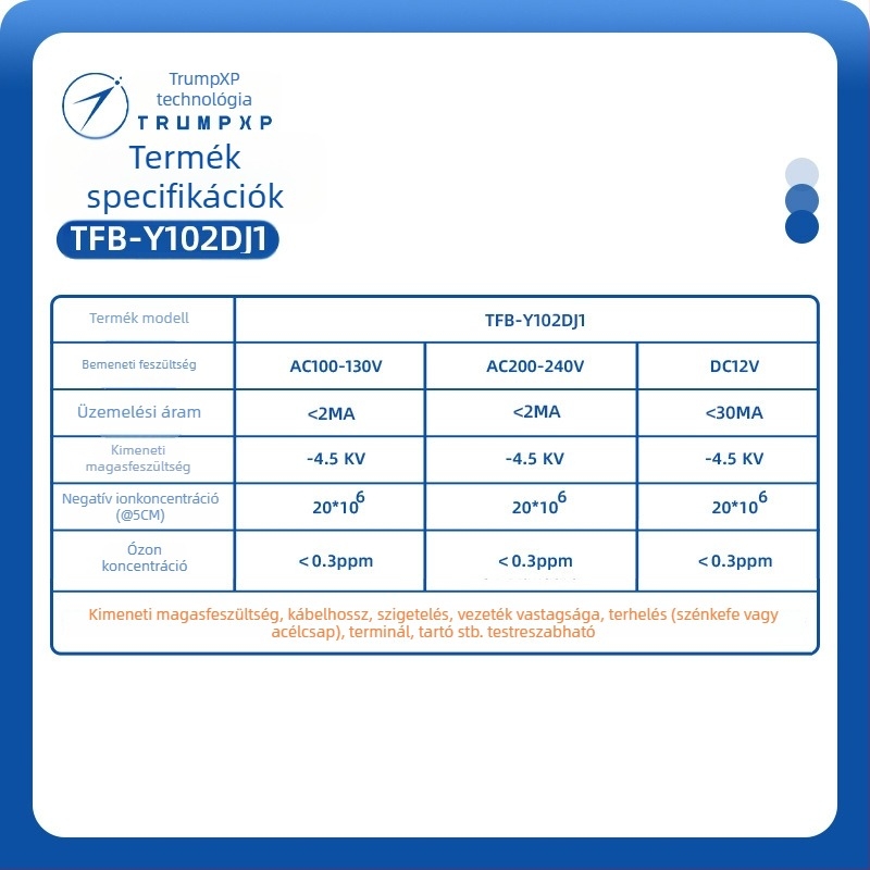 TRUMPXP Iongenerátor modul háziállat‑légtisztítóhoz, DC12V, UL tanúsított, modell TFB-Y102DJ1, fertőtlenítés és levegőtisztítás
