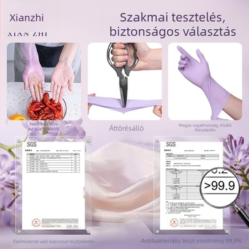 Xianzhi nitril egyszer használatos kesztyűk – kopásállóak, élelmiszer-biztonságúak, vízállóak; 50 g; háztartási tisztításra és élelmiszer-feldolgozásra