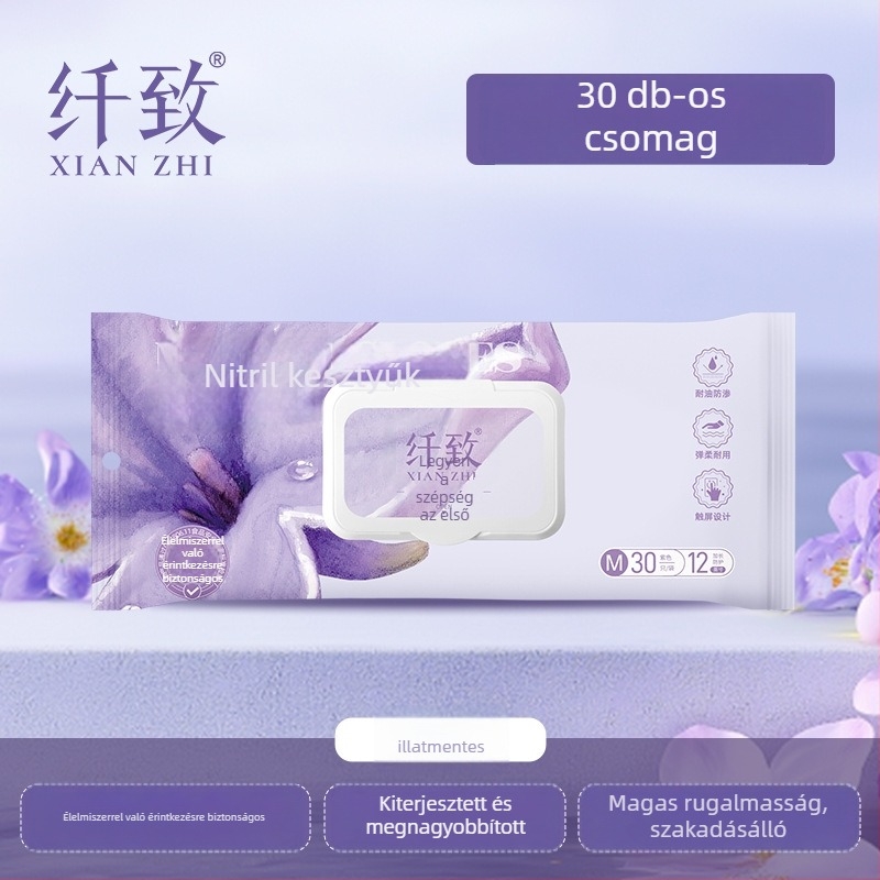 Xianzhi nitril egyszer használatos kesztyűk – kopásállóak, élelmiszer-biztonságúak, vízállóak; 50 g; háztartási tisztításra és élelmiszer-feldolgozásra