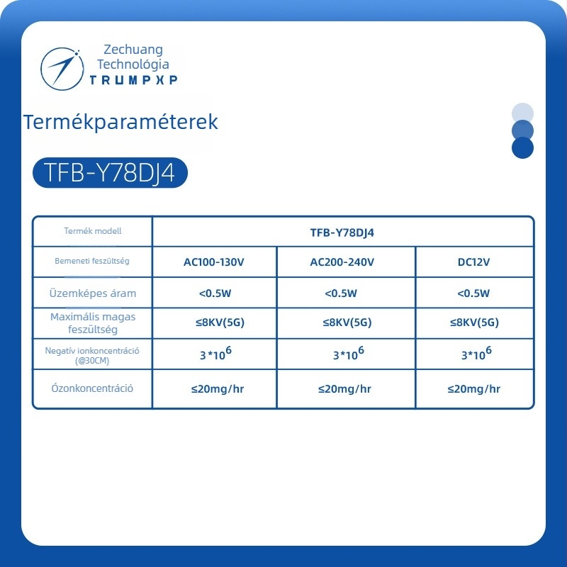 Plazma Generátor – Sterilizálás és Légkörtisztítás, Modell TFB-Y78DJ4; Tápegység-modul mérete 42,5×23×30 mm; Zöld terhelés mérete 280×280×10 mm